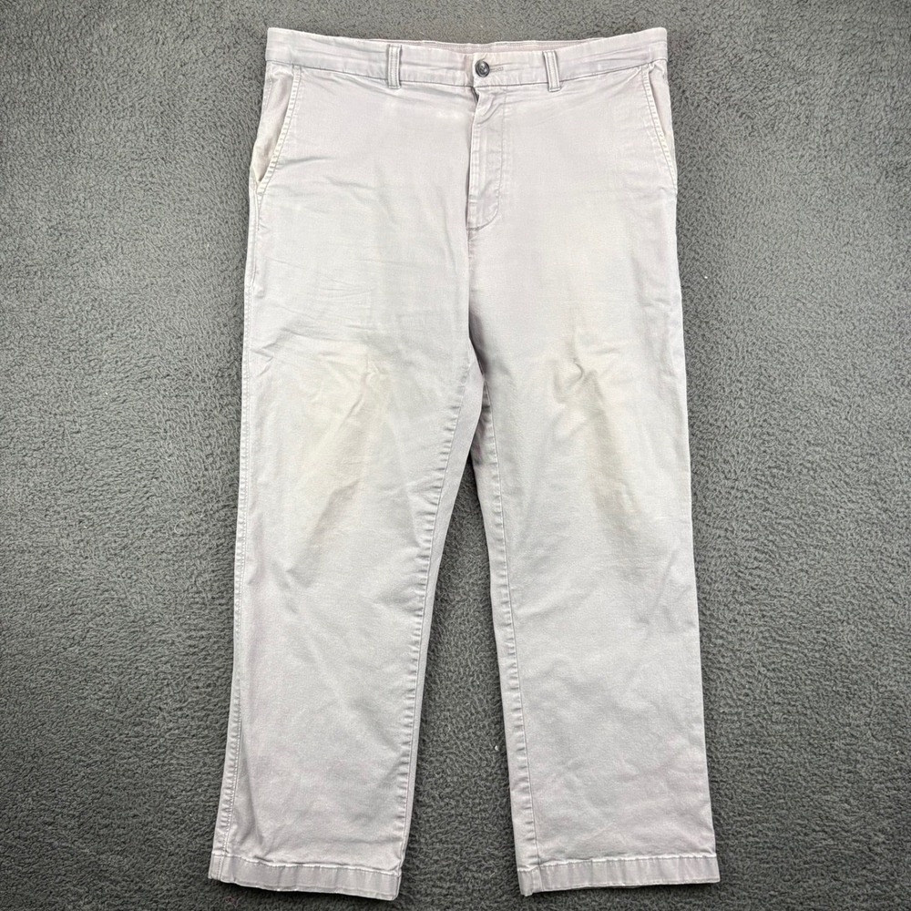 Roundtree & Yorke Mens 36x30 Gray Chino Pants Cotton Blend Flat Front Trousers